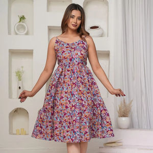 ชุดเดรสมิดิลายดอกไม้แบบบล็อกด้วยมือสำหรับเด็กผู้หญิงชุดเดรสผ้าฝ้ายระบายอากาศได้ดีสไตล์ปาร์ตี้ลำลองสำหรับฤดูใบไม้ผลิฤดูร้อน - Product Image 1