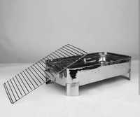 Barbecue de table extérieur en acier inoxydable, design moderne et luxueux, durable, réglable, écologique et personnalisable, avec foyer intégré