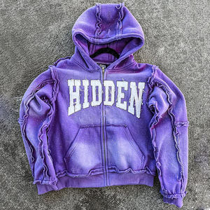 Custom 2025 Streetwear Heavy Weight Rhinestone <b>Hoodie</b> Stitch Patch Distressed Embroidery <b>Vintage</b> Washed <b>Zip</b> <b>up</b> <b>Hoodie</b> - Product Image 1