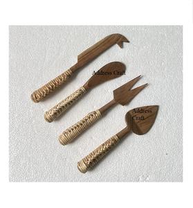 Recién llegado, elegante herramienta de corte de queso de madera de Acacia, mango de ratán tejido, esparcidor de madera, rebanador, mango de ratán decorativo, cubiertos - Product Image 4