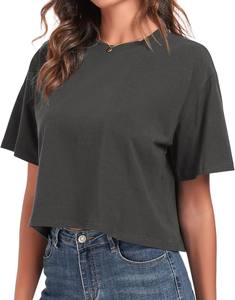 เสื้อยืดครอปสตรีทรงหลวมเปิดไหล่แขนสั้นลำลองทรงหลวมสีพื้นเรียบฤดูร้อนเสื้อครอป - Product Image 2