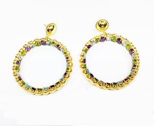 Attrayant 925 Sterling Silver Multi Color Gemstone Charm Wedding Party Wear Trendy Ladies Hoop Boucles d'oreilles - Product Image 1