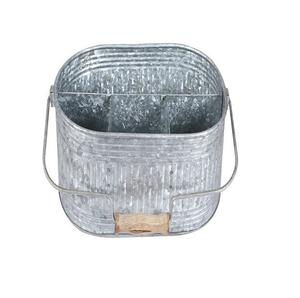 Textured Rustic Farmhouse Galvanized Metal Utensil <b>Caddy</b> Wooden Handle Kitchen Restaurant Outdoor Dining Cutlery Chopping Blocks - Product Image 1