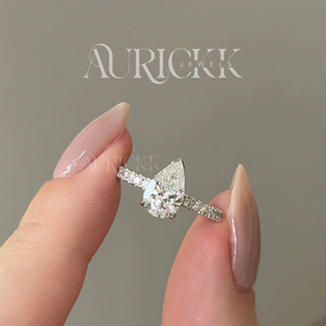 Bague de fiançailles en moissanite taille poire, micro-pavé, argent sterling, bijoux vintage pour femmes, bijoux de fête - Product Image 2