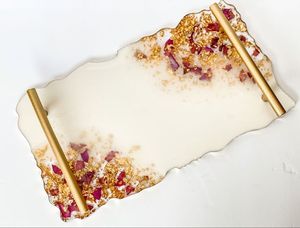 Mesa auxiliar de metal dorado con marco de metal, bandeja de botes con borde de tapa de latón decorativa de lujo personalizada, diseño de mármol de lujo - Product Image 6