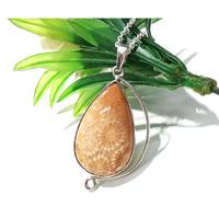 Collier pendentif en argent sterling 925 avec pierre de corail en forme de poire, fait à la main, unisexe, pour amoureux, corail, 18 pouces, cadeau pour elle