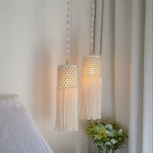 Lustre en macramé à nœuds croisés, lampe suspendue pour hall, plafond, style bohème, abat-jour pour salon avec prise de courant - Product Image 1