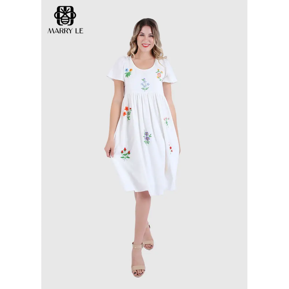 BUNTE BLUMEN STICKEREI FRAUEN KLEID-MD555 Kleid so elegant und süß Hochwertige Herstellung
