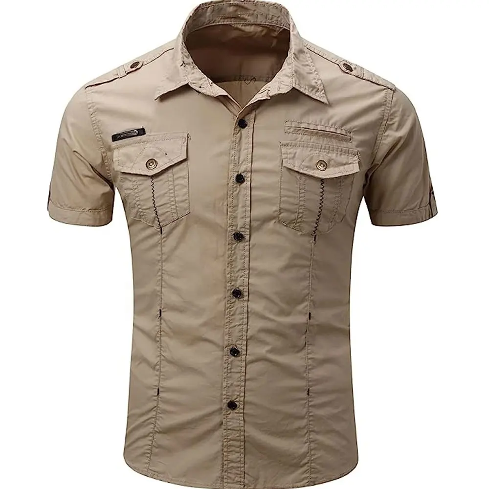 Camicia Casual da uomo 100% cotone manica lunga Plus Size camicie Cargo stile militare abbigliamento autunnale da uomo