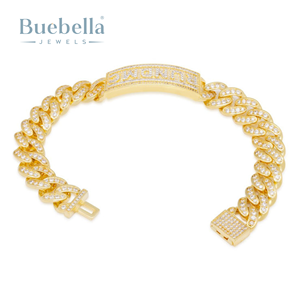 Venta caliente 15mm 18K Chapado en oro 925 Plata VVS Moissanite Diamond Iced Classic Logo Pulsera de eslabones cubanos - Product Image 2