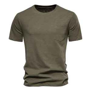 Camiseta informal de algodón 100% para hombre, camiseta transpirable de manga corta con cuello redondo para Fitness de verano con técnicas bordadas - Product Image 2