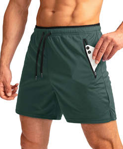 <b>Men's</b> Casual Mid Waist Solid Running <b>Shorts</b> with Zipper Pockets Quick Dry Gym Athletic Workout <b>Shorts</b> - Product Image 1