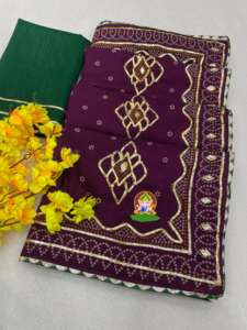 ผ้าไหมวิชิตราเนื้อนุ่มสำหรับผู้หญิง พร้อมพัลลูสีเข้มแบบหมึกขัด และงานตกแต่งแบบกัตตาปัตติ ผลิตในประเทศอินเดีย - Product Image 3