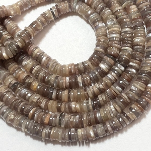 Cuentas redondas de piedra lunar de chocolate Heishi, forma de nivel suave de piedras preciosas naturales, Centro perforado - Product Image 4