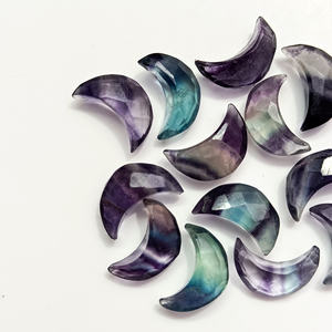 Multi Fluorite Faceted Crescent <b>Moon</b> Shape Gemstone Jewelry Making 12mm Loose Hand Carved Fluorite Carving <b>Moons</b> Briolette Beads - Product Image 2