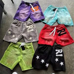 กางเกงขาสั้นผ้าคอตตอนโอเวอร์ไซส์สำหรับผู้ชายกางเกงขาสั้นกันเหงื่อผ้าพัฟฟ์ปักลายวินเทจซีดไปใส่สบาย - Product Image 1