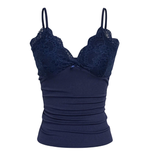Womens Breathable <b>Lace</b> Trim Logo <b>Cami</b> Tank Top Sleeveless Ribbed Slim Fit Stretch Casual Summer <b>Vest</b> Soft Comfortable Everyday - Product Image 1
