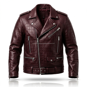 Chaqueta de Cuero con Grabado de Cocodrilo de Lujo para Hombre, con Logotipo Personalizado OEM, Venta al Por Mayor, Fábrica de Sialkot, Chaqueta de Cuero Genuino para Motociclistas - Product Image 3