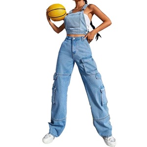 Jeans de Moda al por Mayor para Mujer, Estilo Urbano, Corte Recto, Pierna Ancha, con Bolsillos, Pantalones Vaqueros Casuales Retro Azules, Jeans Cargo para Mujer - Product Image 4