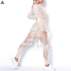 Ensemble de yoga 2 pièces uni grande taille pour femme, sans couture, respirant, séchage rapide, vêtements de sport personnalisés, taille haute avec cordon de serrage et logo frontal - Product Image 5