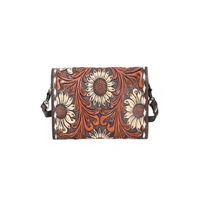 Pochette en cuir rouge pour femmes portefeuille fleur Design usiné à la main sculpture fermeture éclair multi-usages bracelet sac Vintage mode pour l'hiver - Product Image 4
