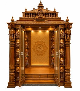 Luxury Handcrafted Traditional Design Durable Hindu Prayer Temple Cabinet Hand Carved Pooja <b>Mandir</b> Elephant Pillars Custom Wood - Product Image 4