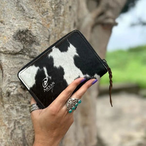 Mini bolsos de mano de cuero de vaca hechos a mano, estilo occidental, monederos continentales con cremallera de cuero auténtico, tarjeteros de mano de cuero genuino - Product Image 1