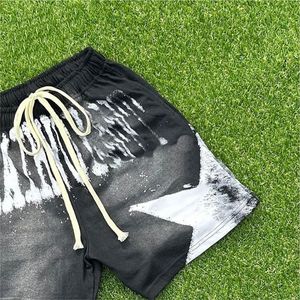 Pantalones cortos de algodón con cordón lavado ácido Vintage Jogger, pantalones cortos con estampado de pantalla Dtg, pantalones cortos con lavado de sudor y piedra para hombres - Product Image 4