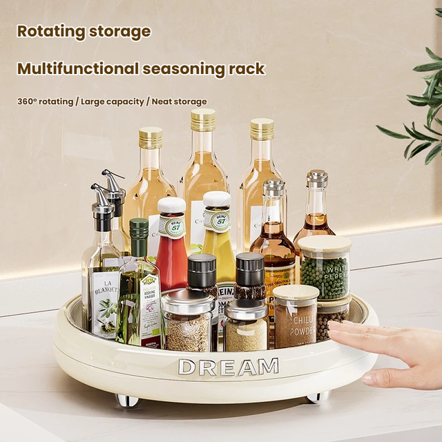 Rotating Condiment Tray Spice Organizer 360 Degree Seasoning Rack Open Storage Holder Sauce Bottle Organizer Rotating Tray