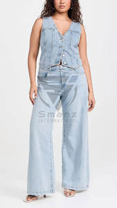 Jean en denim bleu décontracté, écologique, respirant, taille haute, coupe boyfriend, jambe large et droite pour femme - Product Image 4