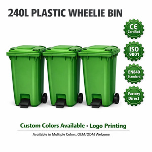 Contenedor de <span class=keywords><strong>Basura</strong></span> Comercial de 240L, Ecológico, de HDPE, con Ruedas, Tapas y Tapón de Drenaje, Resistente, para Interiores/Exteriores - Product Image 5