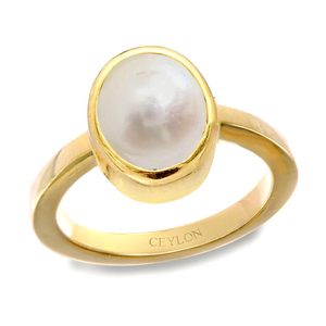 Anillo Elegante Panchdhatu de Ceylon Gems con Perla del Mar del Sur de 5.5 Quilates y Piedra de 6.25 Ratti, Deslumbrante Moti del Mar del Sur - Product Image 1