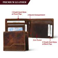 Portefeuille pour homme en cuir véritable vintage de qualité supérieure, court, ouvert, à double rabat, avec protection RFID, marron