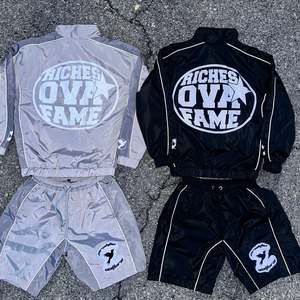 Men's High Quality Vintage Streetwear Windbreaker Set Custom Logo New Design Summer Short Tracksuits Waterproof Shorts Sets - Product Image 5