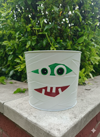 Seau en métal RARE et ORIGINAL pour Halloween, motif citrouille monstre, en fer galvanisé, durable, pour bonbons, décoration de fête effrayante, 3D, portable, extérieur