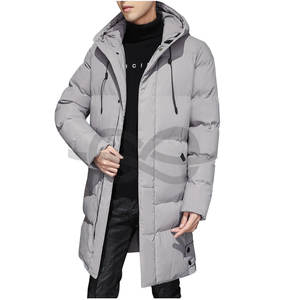 Chaqueta larga acolchada para hombre, ropa de abrigo acolchada con capucha cálida de invierno, Abrigo acolchado de Color sólido con cremallera, elegante y cómodo, gris XL - Product Image 1