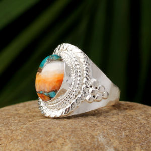 Anillos de Turquesa Natural con Cobre y Plata de Ley 925, Joyería Bohemia Navajo Hecha a Mano con Piedras Preciosas para Compromiso y Bodas - Product Image 6