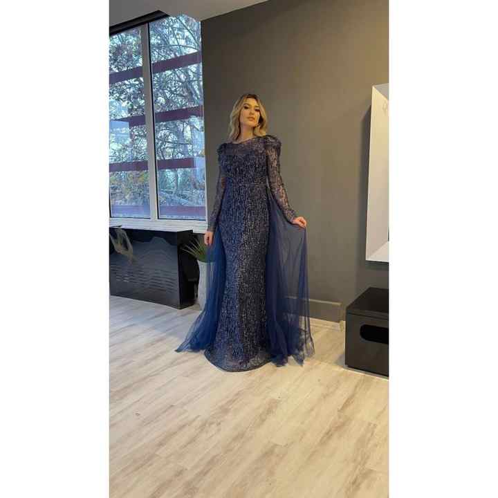 Stars Women's Long Sleeve Fish Stone Printed Long Evening Dress With Cape Fn7215 7215