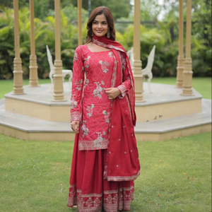 Traje de seda pesada de diseñador con hilo bordado secuencia trabajo paquistaní Plazzo Kameez Dupatta vestido boda fiesta ropa informal - Product Image 1