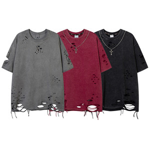 <b>Acid</b> Wash Vintage T Shirt Streetwear Distressing Washed Heavy Cotton T Shirts With Logo <b>Drop</b> Shoulder T-shirt for men - Product Image 1