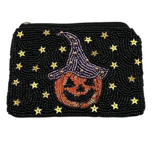 Roula Black <b>Cat</b> Pumpkin Beaded Pouch Pumpkin Seed Bead Canvas Coin Purse Embroidery Seed Beads for <b>Gift</b> Her - Product Image 2