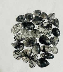 Cabochon de quartz rutilé noir naturel de qualité supérieure forme mixte pierre précieuse semi-précieuse rutile noire pour la fabrication de bijoux, - Product Image 1