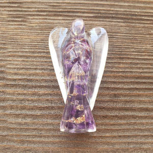 Figurine Feng Shui de style chakra de 2 pouces faite à la main Améthyste polie sculptée Orgonite anges gravure pierre naturelle pierre précieuse - Product Image 1