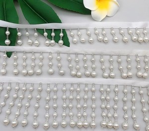 Ivory Pearls <b>Fringe</b> Dangle Beaded Trims for Dance Dress, Garments, <b>Curtains</b>, DIY Accessories - Product Image 1