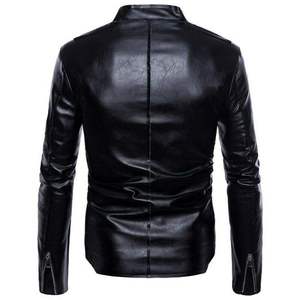 Veste de motard en cuir d'agneau véritable pour homme, taille américaine, col montant en toile, manteau d'hiver coupe-vent, personnalisable - Product Image 6
