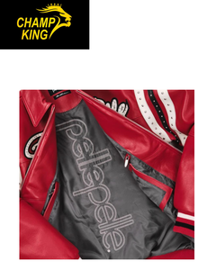 Chaqueta de Cuero Roja Personalizada Estilo Varsity con Bordado en la Parte Delantera y Cierre de Cremallera - Product Image 3