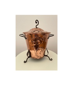 Authentic antique copper <b>coal</b> bucket featuring brass handle handcrafted design and old world charm for fireplace corner - Product Image 3