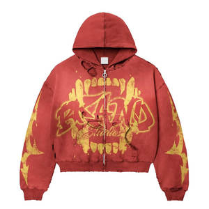 Sweat à capuche délavé pour homme, broderie en relief, 100% coton brossé, design vieilli, logo brodé - Streetwear automne personnalisable - Product Image 5