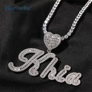 14K Blanc 925 Argent Glacé Coeur Personnalisé Cursive Nom Baguette Pendentif Hip Hop Style Moissanite Bijoux pour Hommes - Product Image 5