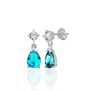 Nuevos pendientes de plata 925 con circonita blanca de 4 mm y piedra acuamarina en forma de gota de 6*8, procedentes de Turquía. - Product Image 1